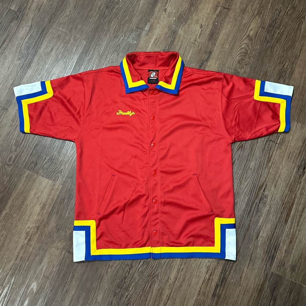 Vintage Y2K Brooklyn Express Men L Short-Sleeve Jersey Shirt Snap Button Street